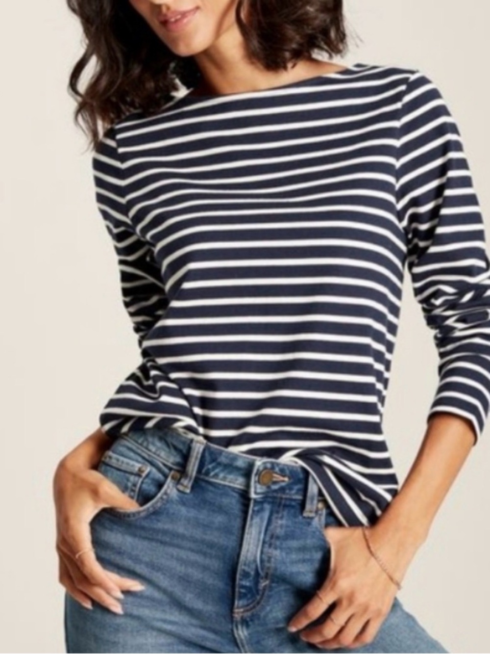 Joules Navy and White Striped Long-Sleeve Top